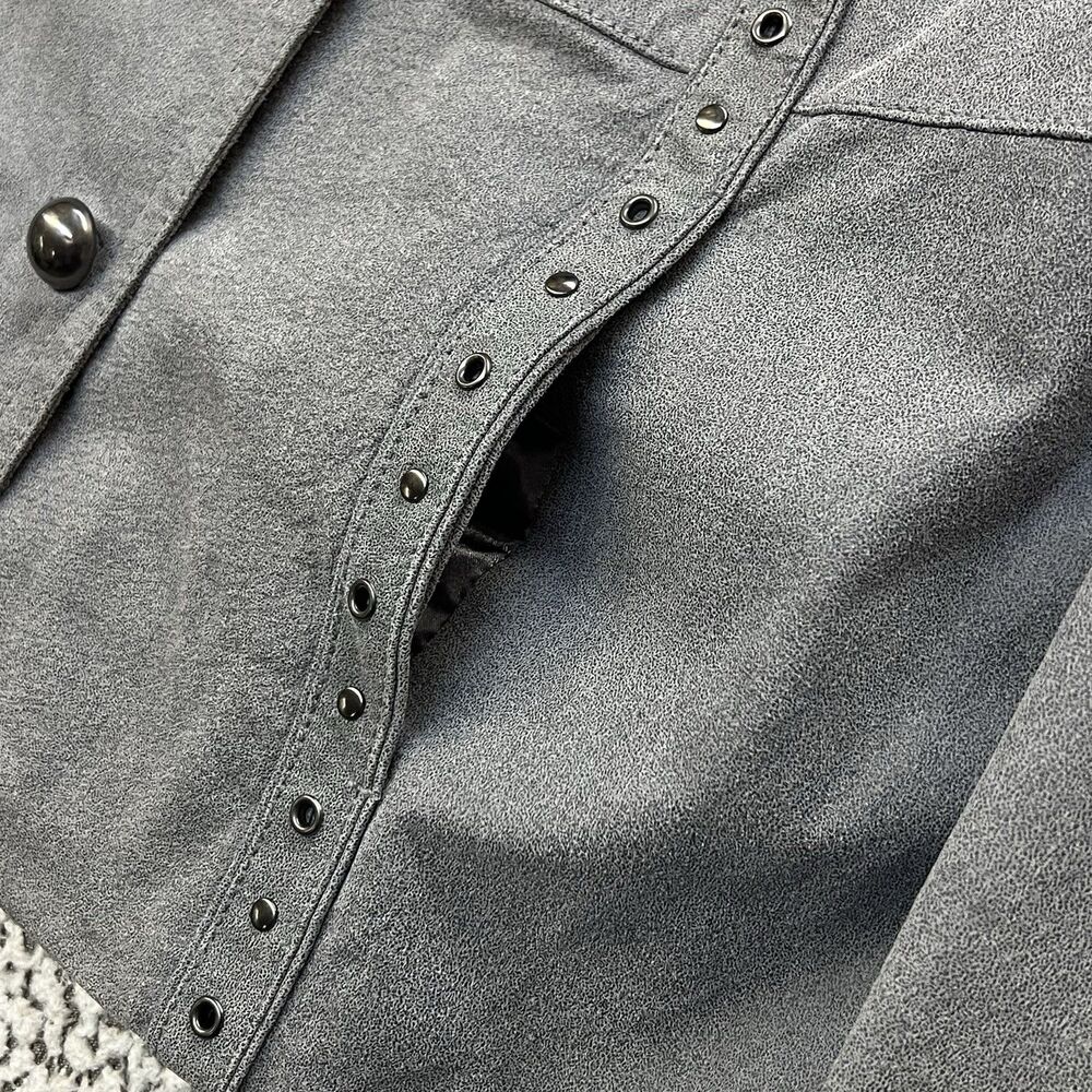 Bradley Bayou Genuine Suede Leather Jacket Womens XL Gray Studded Button Front - Picture 8 of 16